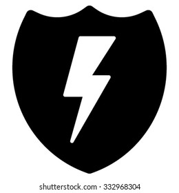 Electric Shield vector icon. Style is flat symbol, black color, rounded angles, white background.