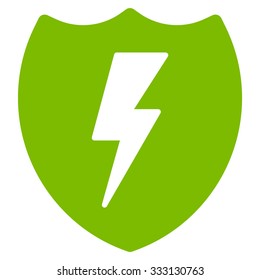 Electric Shield vector icon. Style is flat symbol, eco green color, rounded angles, white background.