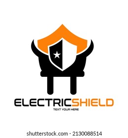 Electric shield vector logo template. This design use plug or charge symbol. Suitable for technology.