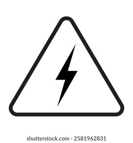 Electric shock danger icon. High voltage shock caution sign with electric lightning. Warning, danger, white triangle sign. Vector illustration. High voltage icon, danger vector symbol on white, EPS 10