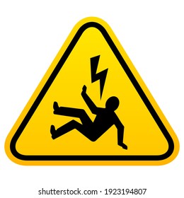 Electric shock danger yellow caution sign isolated on white background