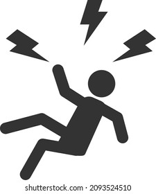 Electric shock icon on white background. man struck by lightning sign. accident symbol. flat style.