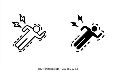 Electric shock icon set, electrocuted person, vector illustration on white background