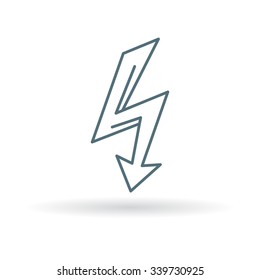 Electric shock icon. Thunder bolt sign. Electric arrow symbol. Thin line icon on white background. Vector illustration.