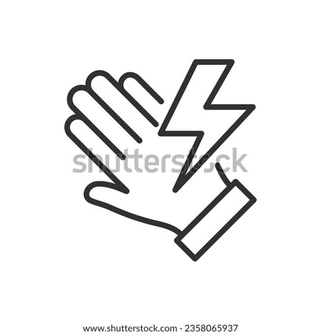 Electric shock, linear icon. Warning sign. Lightning and hand. Line with editable stroke