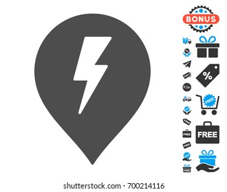 Electric Shock Marker gray icon with free bonus pictures. Vector illustration style is flat iconic symbols.