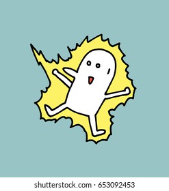 Electric shock on the simple man, Doodle vector illustration.