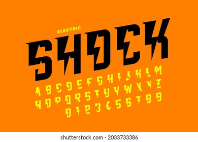 Electric Shock Style Font Design, Alphabet Letters And Numbers Vector Illustration