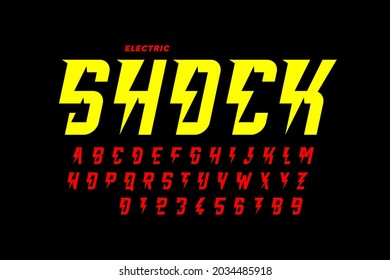 Schriftart, Buchstaben und Zahlen, Vektorgrafik, Schriftart mit Elektroschock