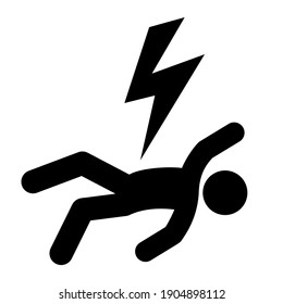 Electric shock vector icon, electrocuted person isolated on white background