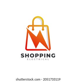 Electric Shop or Fast Shop Logo. Shopping Bag Combined with Energy or Lightning Bolt Icon Vector Illustration.