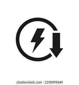 Electric sign with down arrow. Low electricity energy icon design isolated on white background. Vector illustration