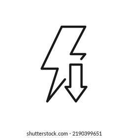 Electric sign with down arrow. Low electricity energy icon design isolated on white background. Vector illustration