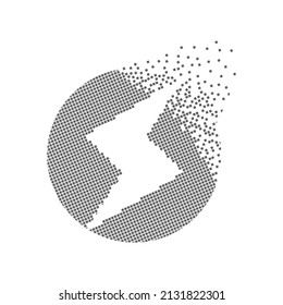 Icono de puntos de píxeles rápidos de signo eléctrico. El flash y el píxel luminoso son planos a sólidos. Arte de puntos en movimiento disuelto y disperso. Movimiento de píxeles integrativo e integrador. Conectando puntos modernos.