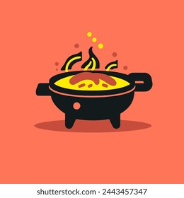 Electric Skillet Flat Vector Art Kitchen, Appliance, Cooking, Frying, Icon.