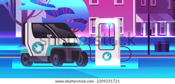 electric\
smart city car charging battery vehicle at recharging power station\
charger EV management sustainable\
transport