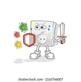 el enchufe eléctrico contra la caricatura de virus. vector de mascota de dibujos animados