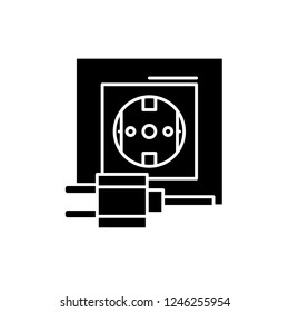 Electric socket black icon, vector sign on isolated background. Electric socket concept symbol, illustration 