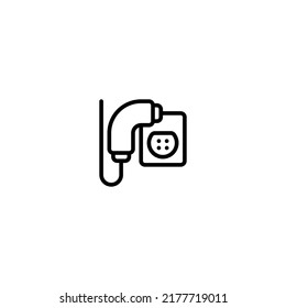 Carga de zócalo eléctrico, icono de contorno de cable, logotipo y vector de ilustración