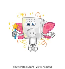 the electric socket fairy with wings and stick. cartoon mascot vector