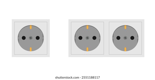 Electric Socket Flat Style Isolated on White. Electricity and power supply equipment and technology vector art