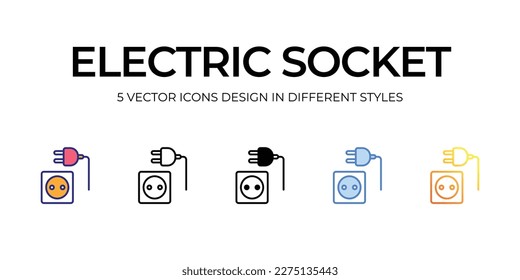 electric socket Icon Design in Five style with Editable Stroke. Line, Solid, Flat Line, Duo Tone Color, and Color Gradient Line. Suitable for Web Page, Mobile App, UI, UX and GUI design.