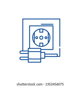 Electric socket line icon concept. Electric socket flat  vector symbol, sign, outline illustration.