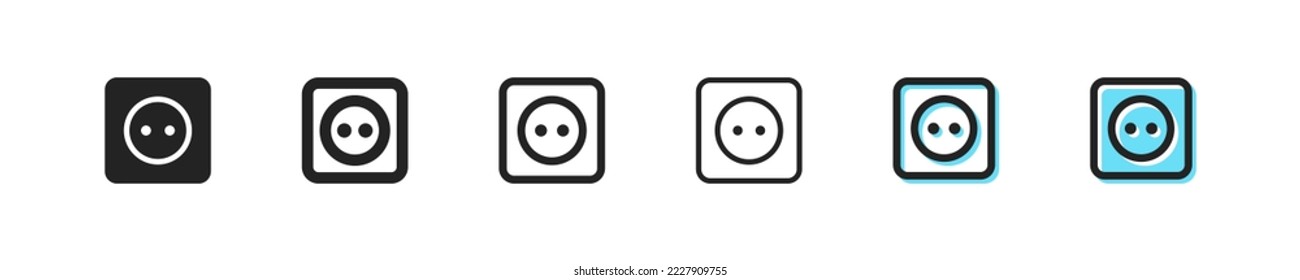 Symbol für elektrische Buchse. Strom, Stromversorgung, Verdrahtung, Draht, Ladegerät, Aufladen, Energie, elektrische Spannung. Technologiekonzept. Vektorliniensymbol auf weißem Hintergrund