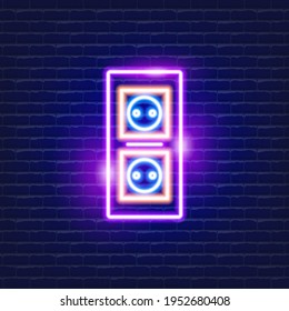 Electric socket neon icon. Electricity concept. Vector illustration for design.