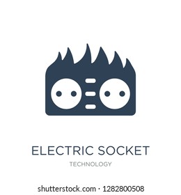 electric socket on fire icon vector on white background, electric socket on fire trendy filled icons from Technology collection, electric socket on fire vector illustration