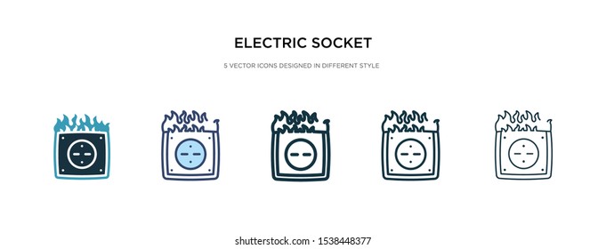 electric socket on fire icon in different style vector illustration. two colored and black electric socket on fire vector icons designed in filled, outline, line and stroke style can be used for