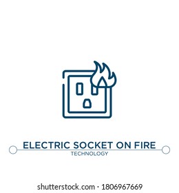 electric socket on fire vector line icon. Simple element illustration. electric socket on fire outline icon from technology concept. Can be used for web and mobile
