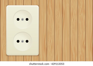Electric socket on wooden background. Vector illustration