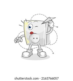the electric socket with paper plane character. cartoon mascot vector