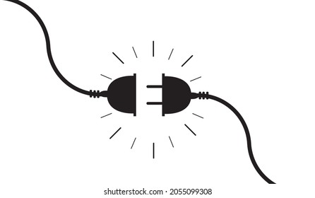 Electric socket with a plug. Concept of 404 error connection. Electric plug icon and outlet socket unplugged. cable of energy disconnect, vector Illustration