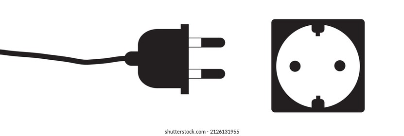 Electric socket with a plug. Concept of 404 error connection. Electric plug icon and outlet socket unplugged. cable of energy disconnect