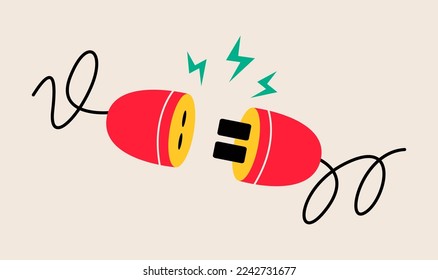 Electric socket with a plug. Concept of 404 error connection. Colorful vector illustration 
