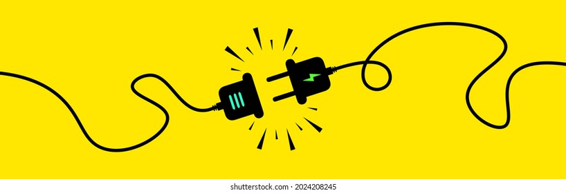 Toma eléctrica con enchufe. Conecta y desconecta el concepto. Desenchufe eléctrico y enchufe de salida desenchufado.