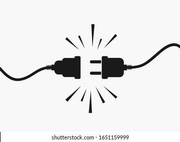 Electric socket with a plug. Connection and disconnection concept. Concept of 404 error connection. Electric plug and outlet socket unplugged. Wire, cable of energy disconnect