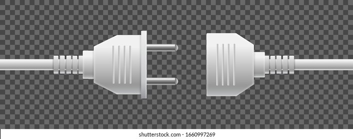 Electric socket with a plug. Connection and disconnection concept. Electric plug and outlet socket unplugged. White wire, cable of energy disconnect of transparent background – stock vector