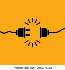 Electric socket with a plug. Connection and disconnection concept. Concept of 404 error connection, page not found. Electric plug and outlet socket unplugged. Wire, cable of energy disconnect. Vector