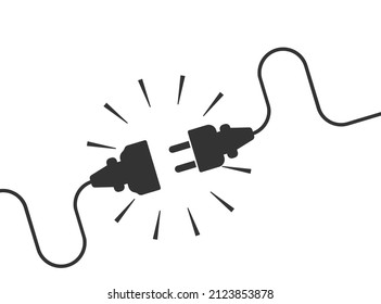 Electric socket with a plug. Connection and disconnection concept. Concept of 404 error connection. Electric plug and outlet socket unplugged. Wire, cable of energy disconnect – stock vector