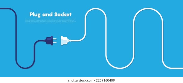 Elektrischer Stecker mit Stecker. Konzept der Verbindung und Trennung. Konzept der 404 Fehlerverbindung. Stecker- und Steckdose-Steckdose, getrennt. Draht, Kabel der Energieabschaltung. Vektor 10 eps.