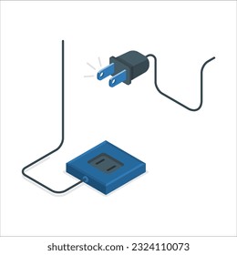 Elektrischer Stecker mit Stecker. Konzept der Verbindung und Trennung. Konzept der 404 Fehlerverbindung. Stecker- und Steckdose-Steckdose, getrennt. Draht, Kabel zum Trennen von Energie