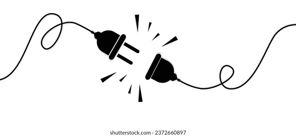 Electric socket with a plug. Connection and disconnection concept. Concept of 404 error connection. Electric plug and outlet socket unplugged. Wire, cable of energy disconnect – vector illustration 