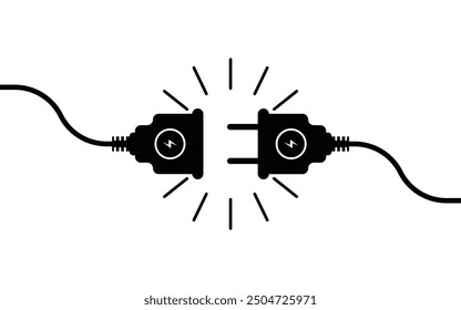 Toma eléctrica con enchufe. Concepto de conexión y desconexión. Concepto de conexión de error 404. Enchufe eléctrico y toma de corriente desenchufados. Cable, cable de desconexión de energía – Vector de stock