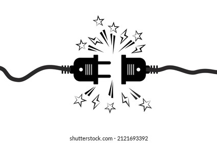 Electric socket with plug. Disconnect concept,  error connection. Electric plug  and outlet socket unplugged. Vector on transparent background