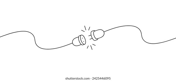 Electric socket with a plug drawn by hand. Electric plug and socket connection unplugged. Concept of connection and disconnection or 404 error. Vector illustration.