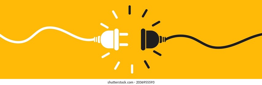 Electric socket with plug. Electrical outlet vector icon isolated on yellow background. Connect disconnect symbol. Vector illustration.