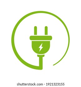 Electric socket with plug green vector icon. Electrical outlet sign isolated on white background. Connect disconnect line symbol. Vector illustration.